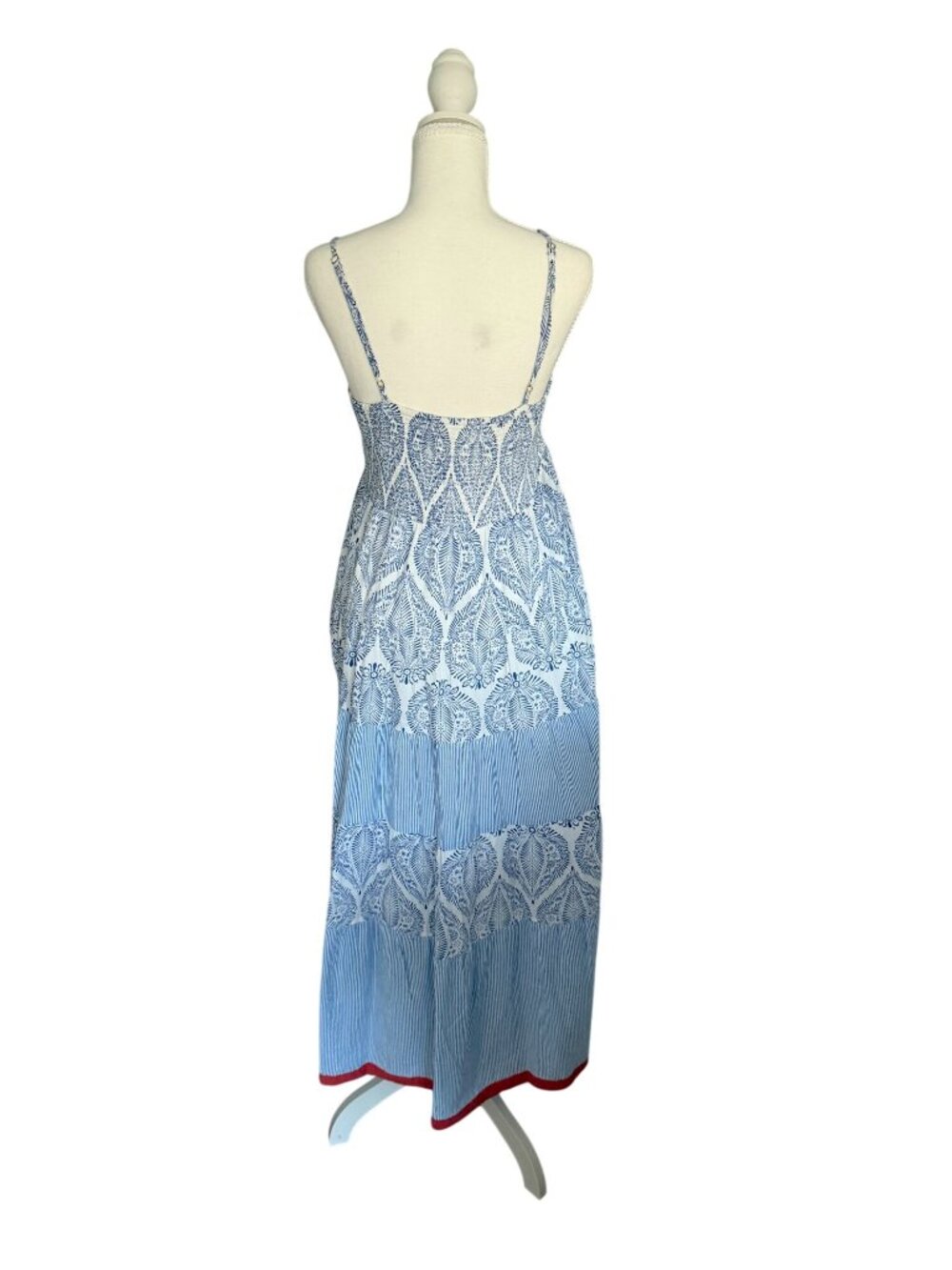 THML Smocked Blue White Paisley Maxi Dress Size Medium - Picture 6 of 7
